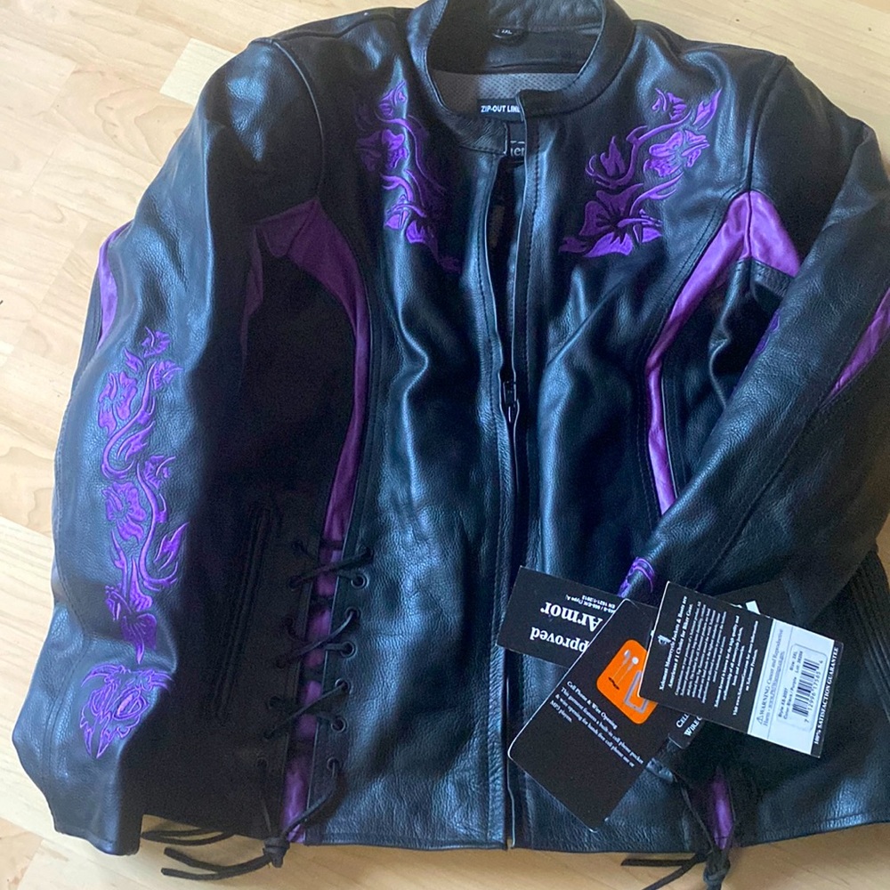 Xelement Black & Purple leather ridding coat